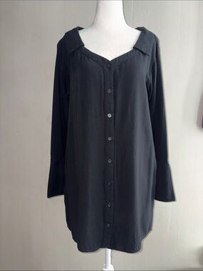 Black Button Down Long Sleeve Women's Dress